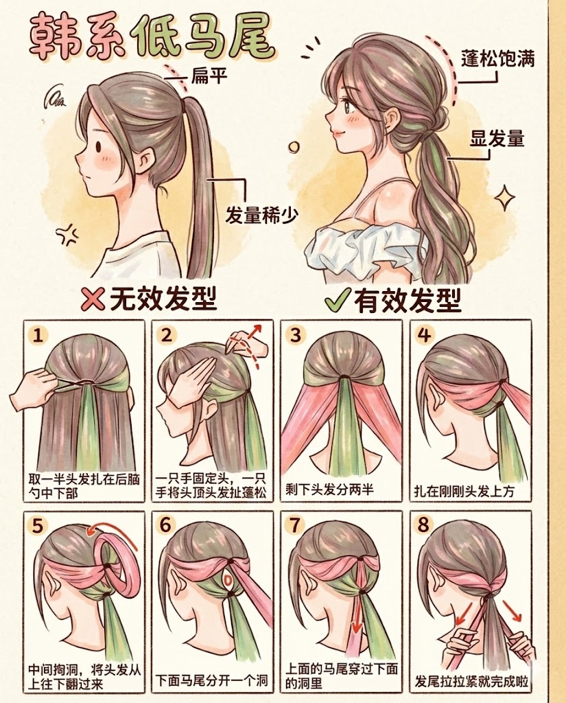 二、 奶乖韩系低马尾