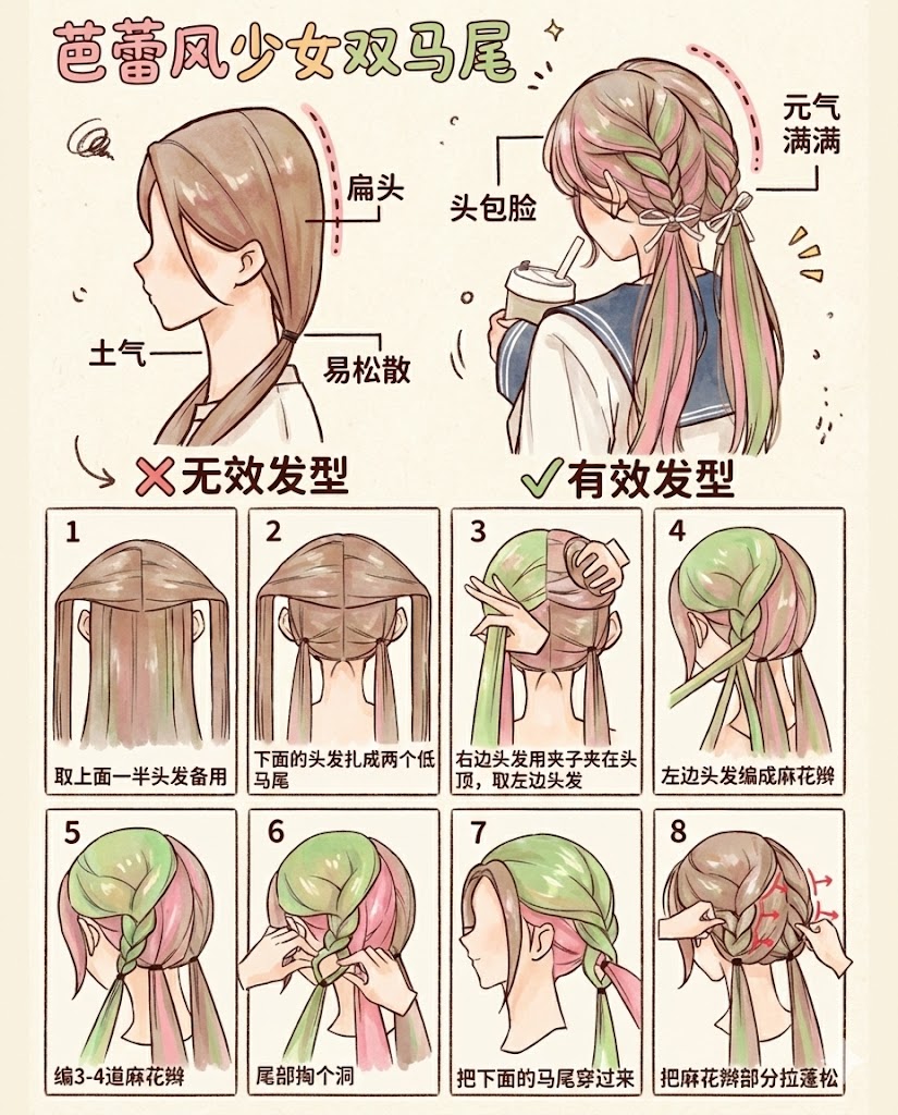 七、 芭蕾风少女双马尾