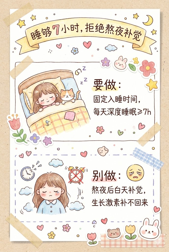 1.睡够 7 小时，拒绝熬夜补觉