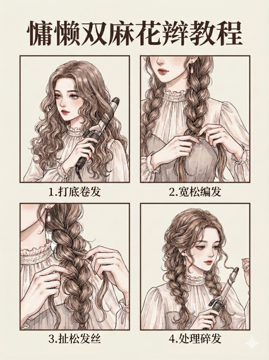 慵懒的双麻花辫