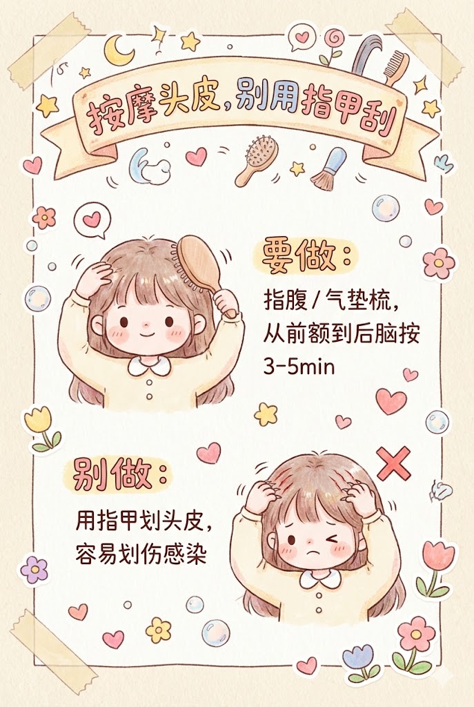 9.按摩头皮，别用指甲刮