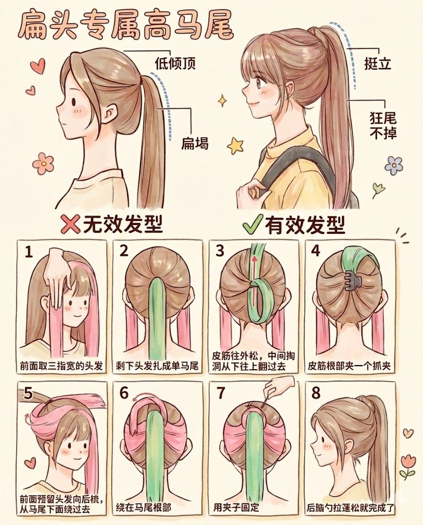 一、 扁头专属高马尾
