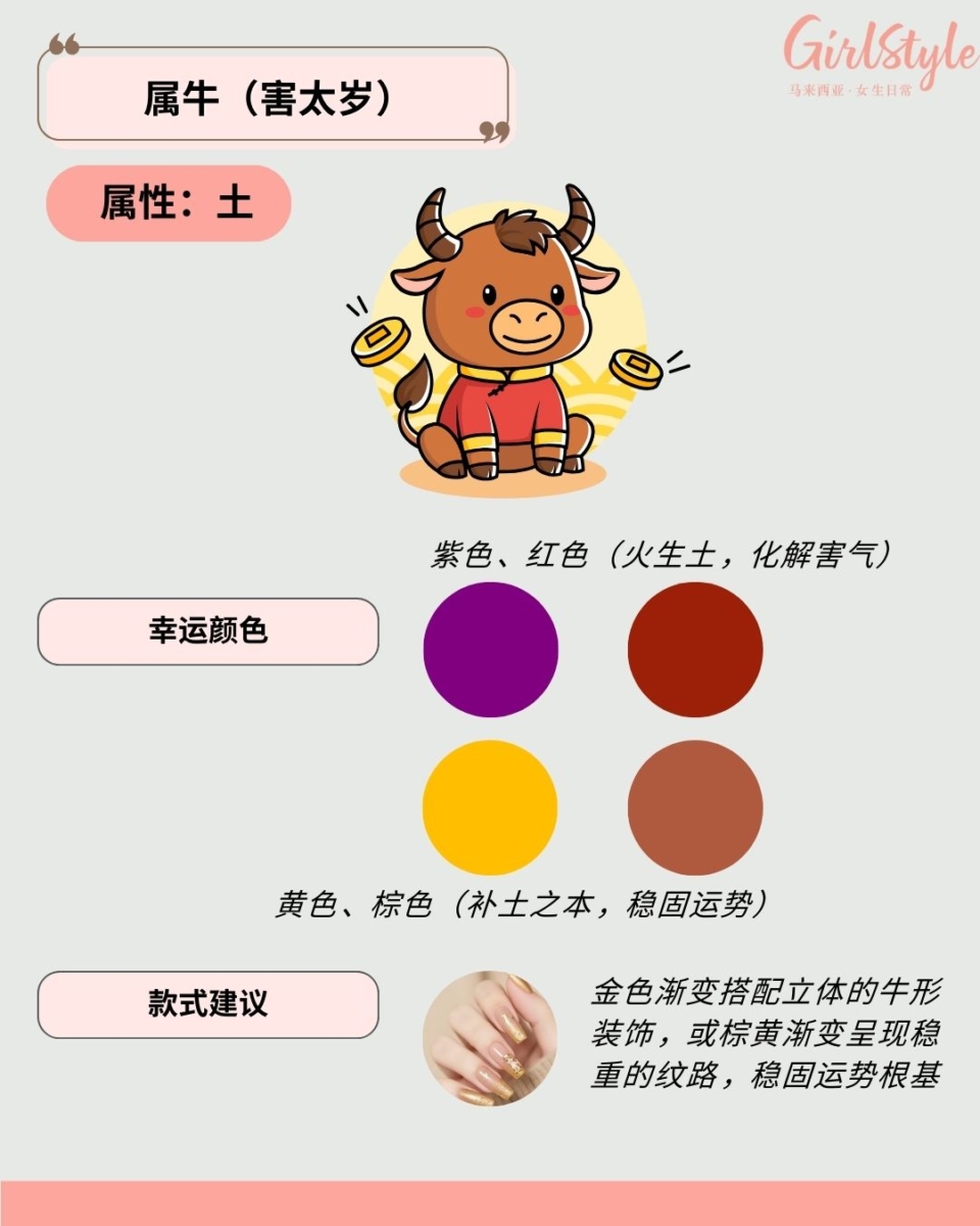 🐮 属牛（害太岁）美甲建议