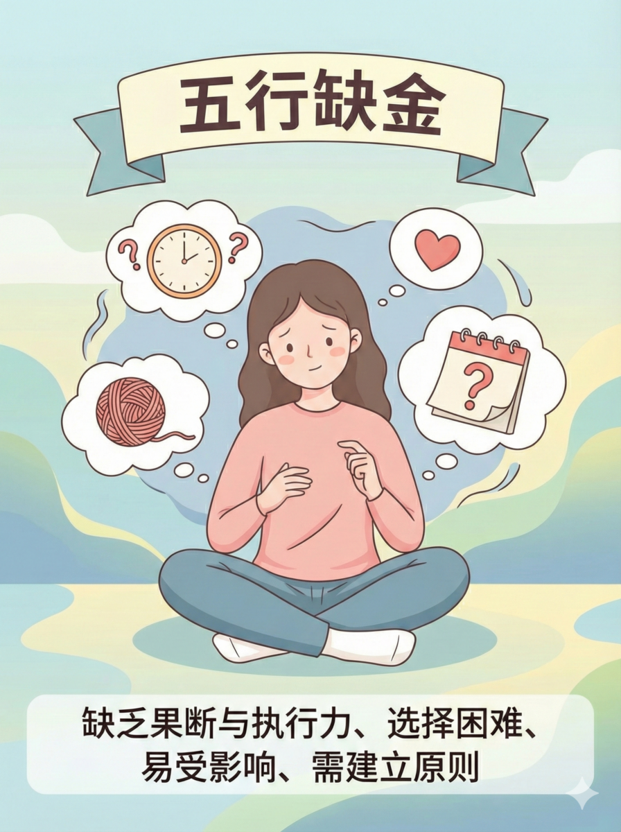 五行缺金：缺乏果断与执行力