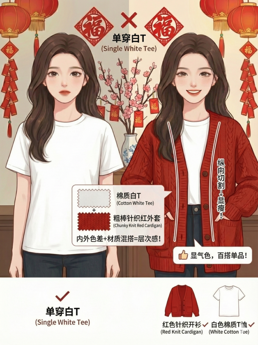 红色外套叠穿，层次感满分 🧥