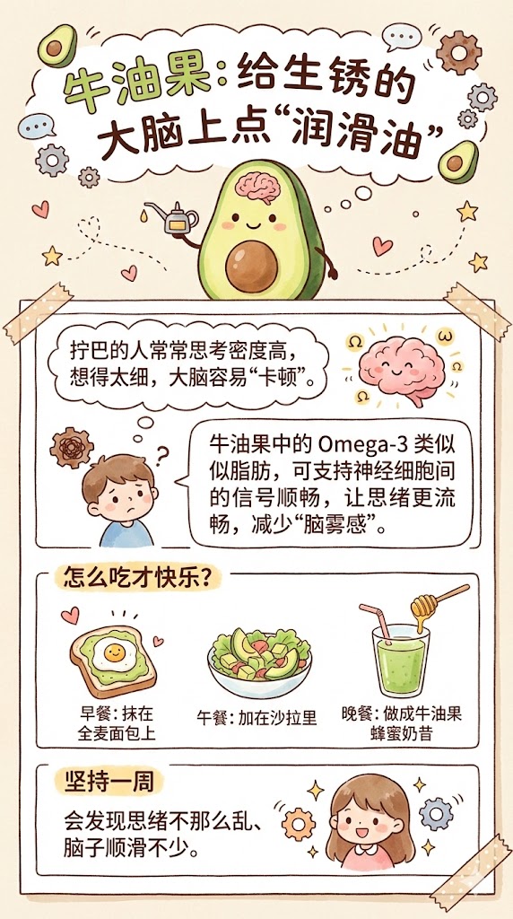 2. 牛油果：给生锈的大脑上点“润滑油”