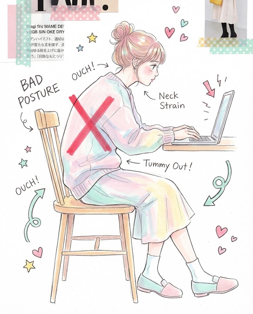 ❌ 3. 椅子前沿塌腰：伪翘臀真骨盆前倾