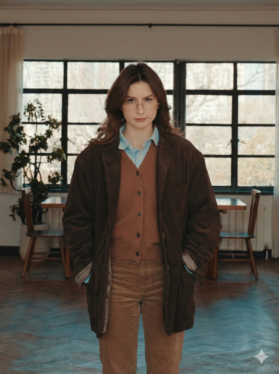 Look 1：复古学术派的优雅魅力