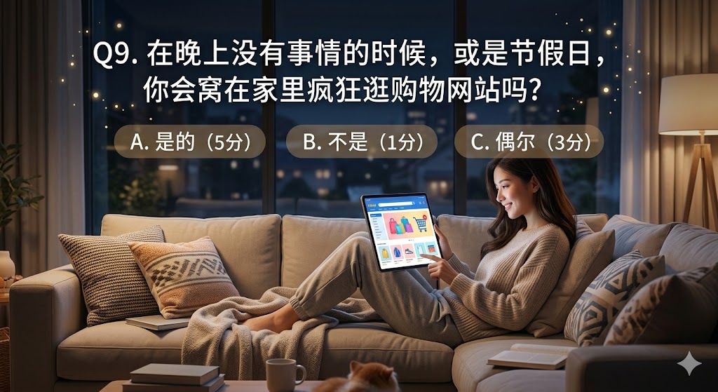Q9. 在晚上没有事情的时候，或是节假日，你会窝在家里疯狂逛购物网站吗？