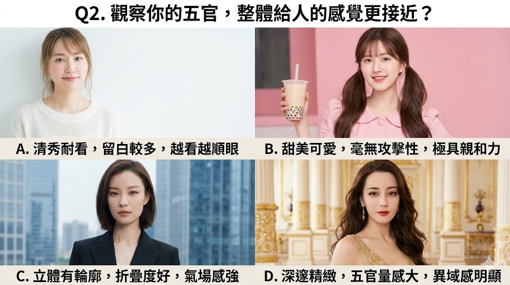 Q2. 观察你的五官，整体给人的感觉更接近？