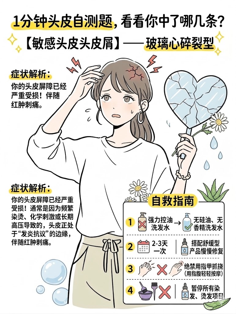 大多选 C：【玻璃心碎裂型】—— 敏感头皮头皮屑