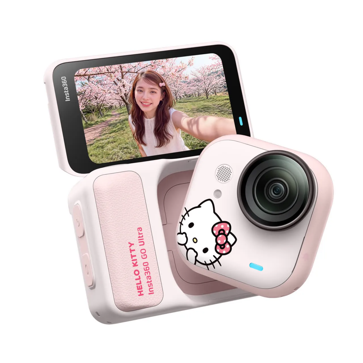 Insta360 GO Ultra x Hello Kitty 联名限定只有53g 的超轻身量，配4K 60fps 的超高清画质
