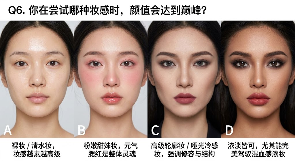 Q6. 你在尝试哪种妆感时，颜值会达到巅峰？