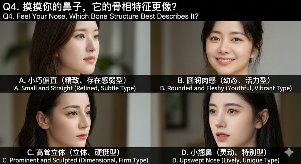 Q4. 摸摸你的鼻子，它的骨相特征更像？