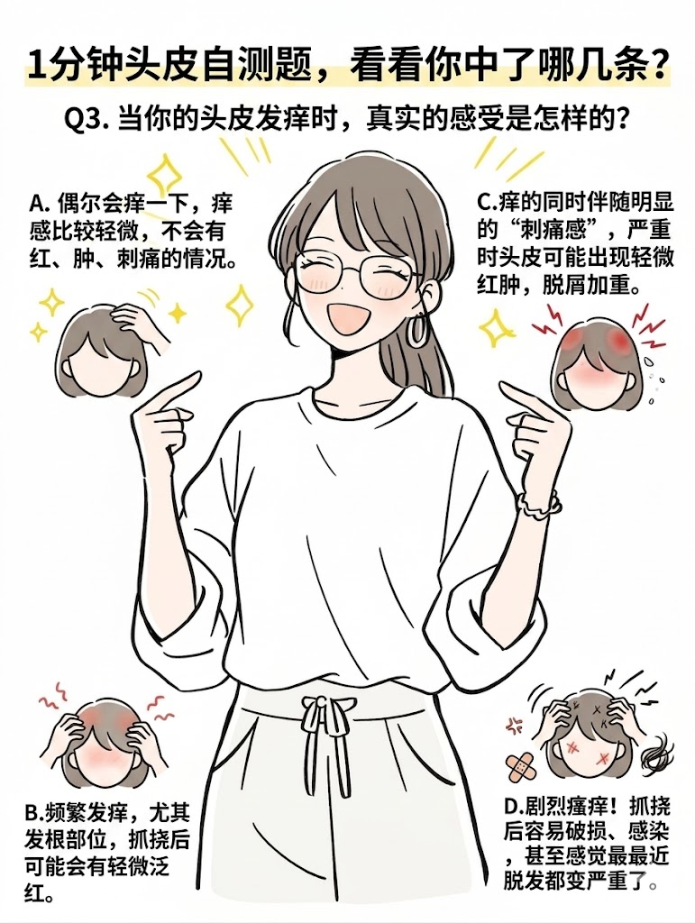 Q3. 当你的头皮发痒时，真实的感受是怎样的？