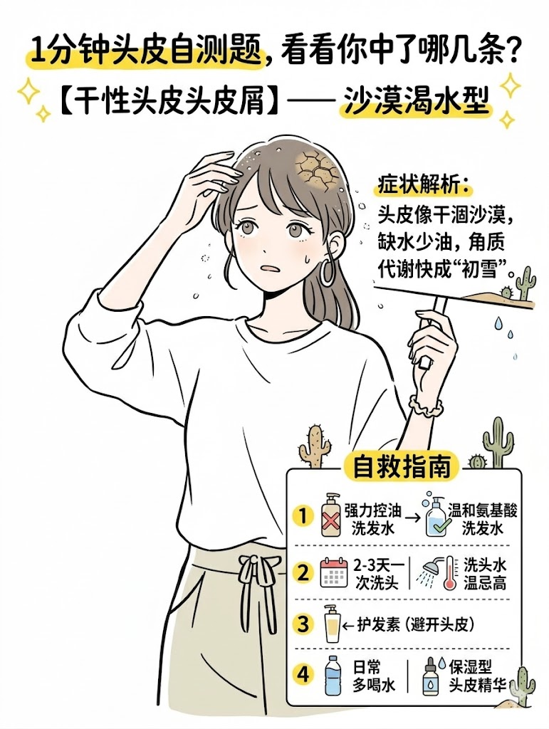大多选 A：【沙漠渴水型】—— 干性头皮头皮屑