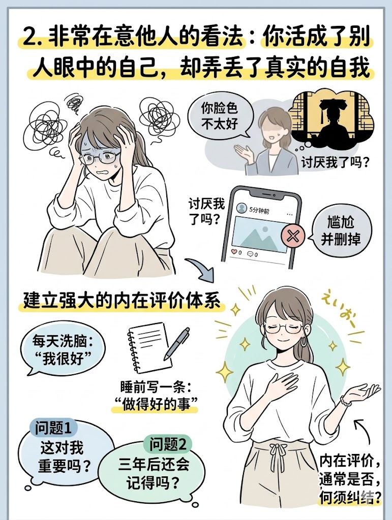 2. 非常在意他人的看法：你活成了别人眼中的自己，却弄丢了真实的自我