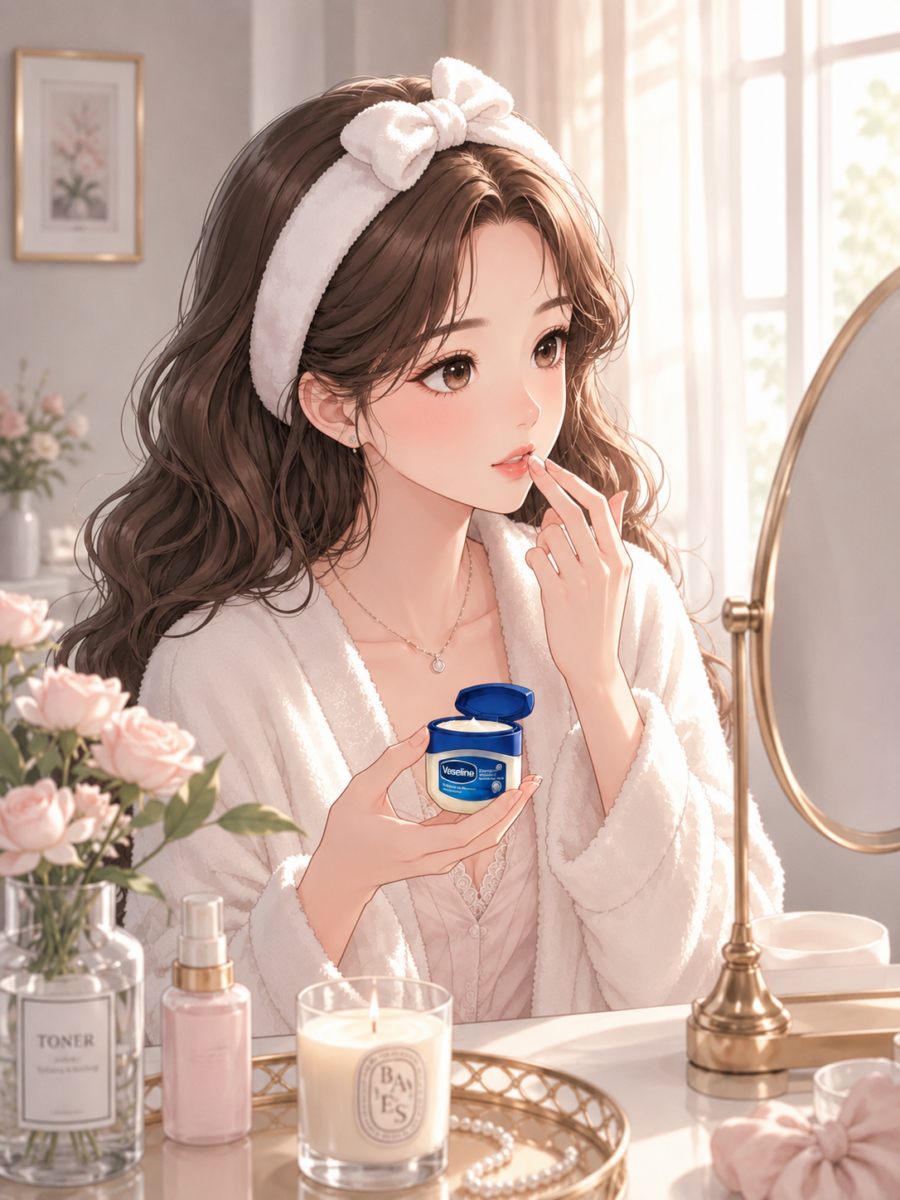 Vaseline 凡士林妙用：深夜唇部锁水膜