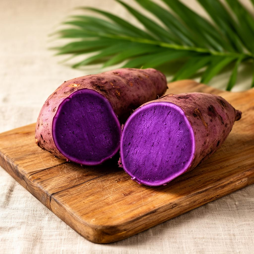 Ube 是一种原产于菲律宾的紫山药，切开来是极其鲜艳夺目的深紫色