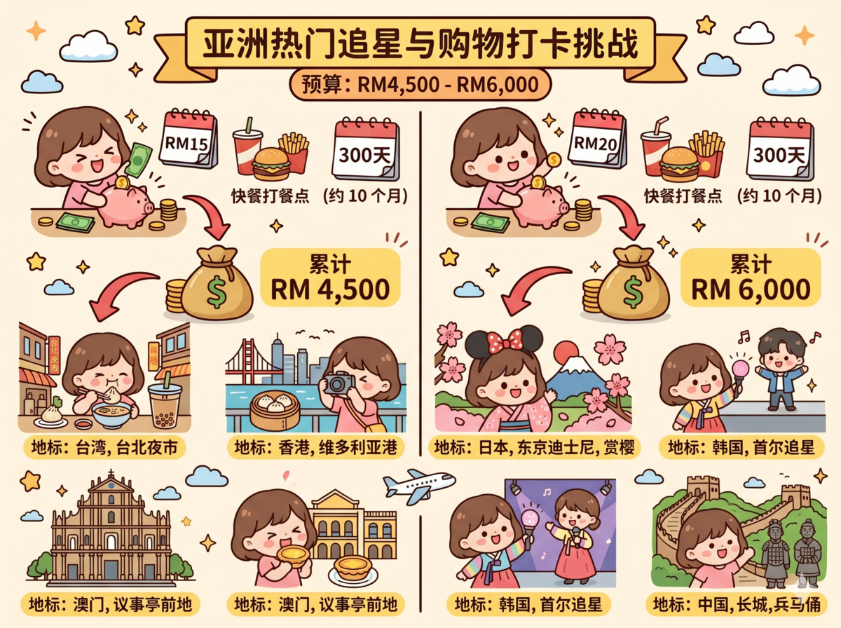 阶段三：亚洲热门追星与购物打卡（预算：RM4,500 - RM6,000）