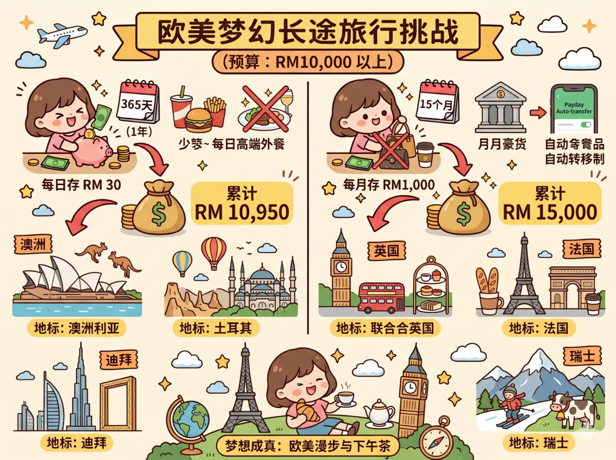 阶段四：欧美梦幻长途旅行（预算：RM10,000 以上）