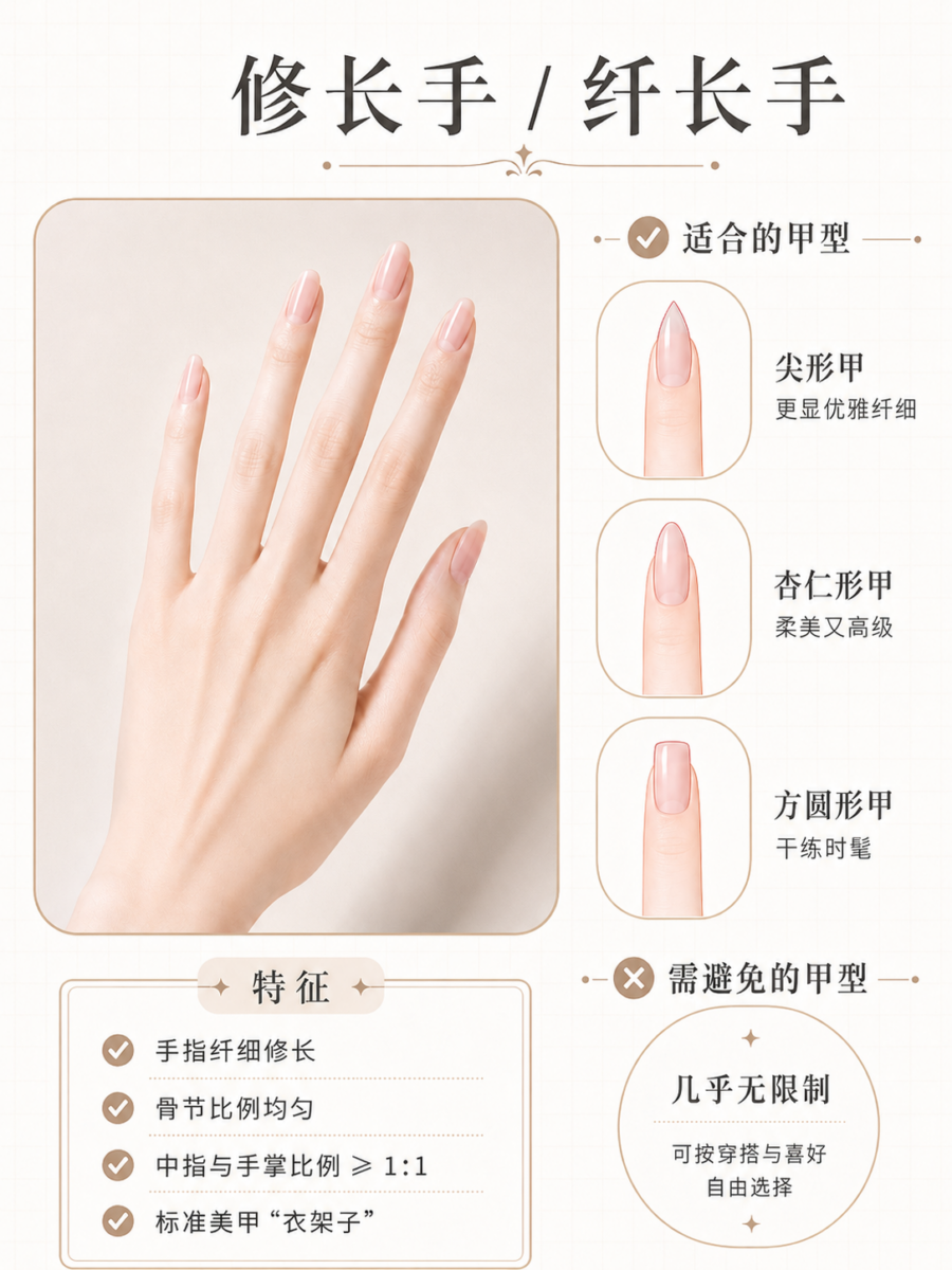 修长手 / 纤长手的特征、适合与不适合的甲型