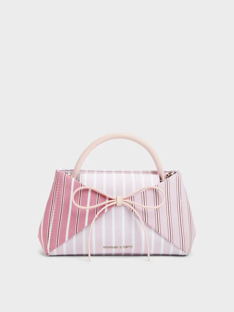 Hazel Striped Bow Panelled Top Handle Bag