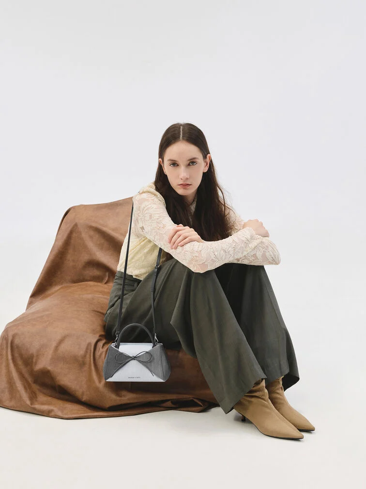 Hazel Striped Bow Panelled Top Handle Bag