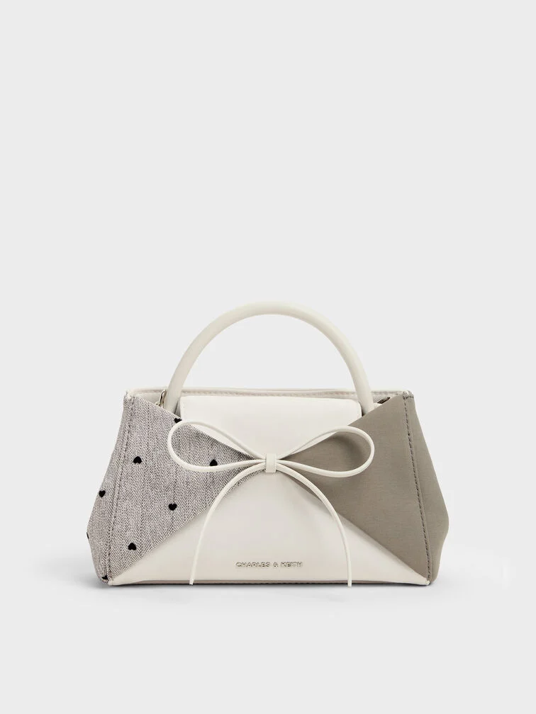 Hazel Striped Bow Panelled Top Handle Bag