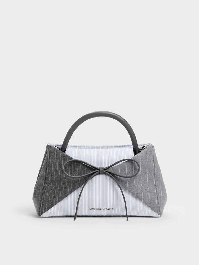 Hazel Striped Bow Panelled Top Handle Bag