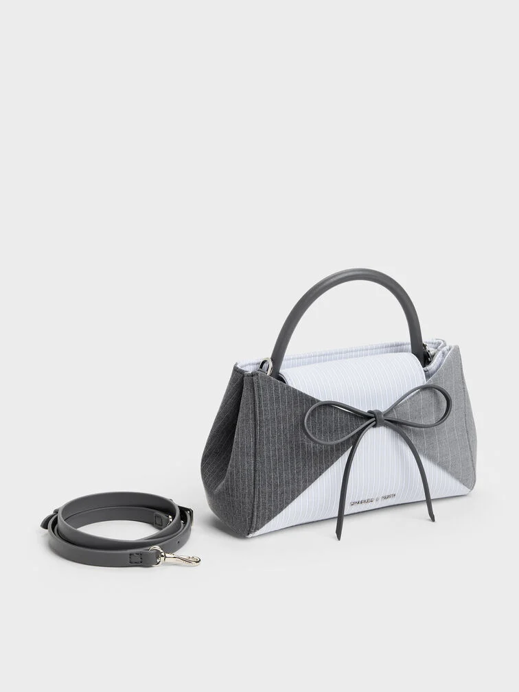 Hazel Striped Bow Panelled Top Handle Bag