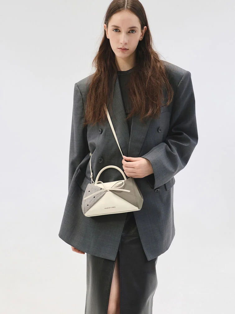 Hazel Striped Bow Panelled Top Handle Bag